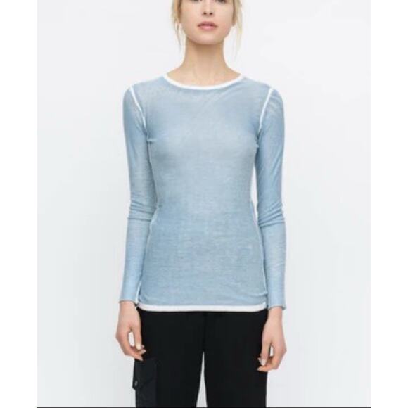 Kokun Womens Long Sleeve Overdyed Fit Crew Neck Sweater Blue Bamboo Cashmere S - Picture 1 of 4